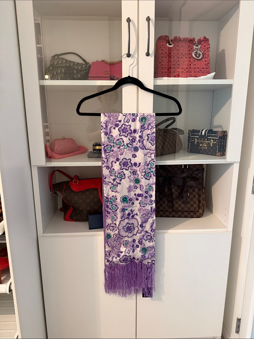 Burberry Purple Floral Fringe Scarf with tag.